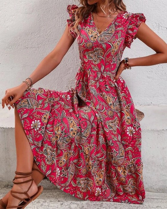 Bedrucktes Kleid mit V-Ausschnitt