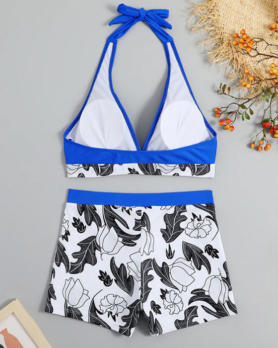 Neckholder-Bikini mit Blumendruck