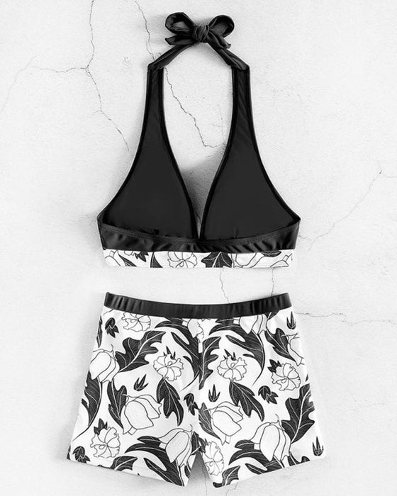 Neckholder-Bikini mit Blumendruck