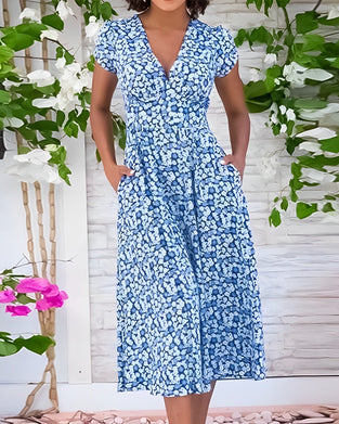 Kleid mit V-Ausschnitt und Blumendruck