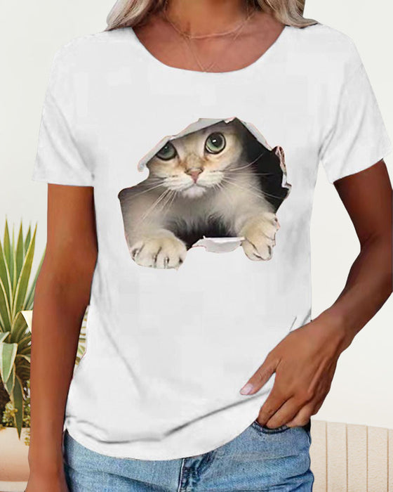 T-Shirt mit zerrissenem Katzen-Print