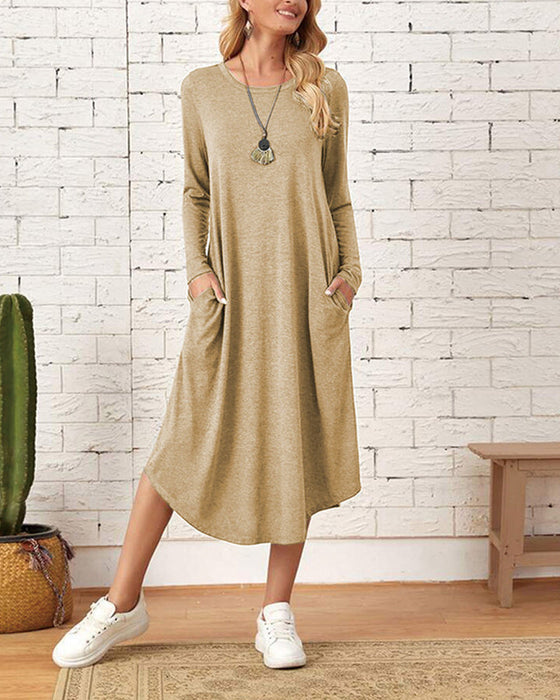 Langärmliges lockeres Kleid mit Taschen