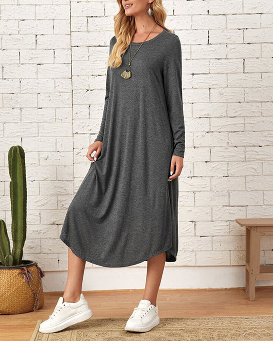 Langärmliges lockeres Kleid mit Taschen