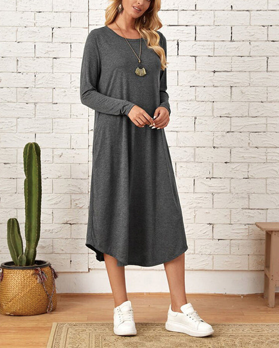 Langärmliges lockeres Kleid mit Taschen