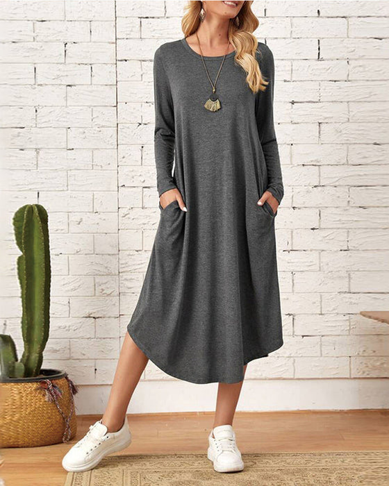 Langärmliges lockeres Kleid mit Taschen