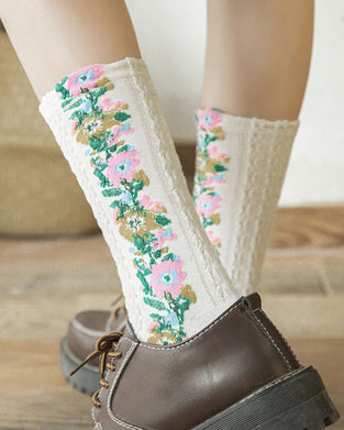 Socken mit Vintage-Blumenstickerei (5 Paar)