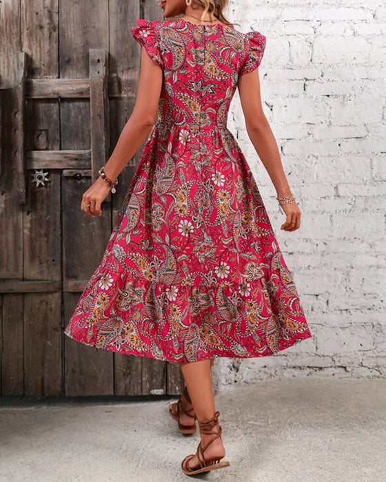 Bedrucktes Kleid mit V-Ausschnitt