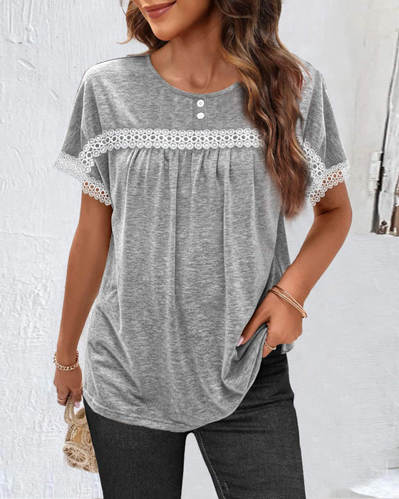 Rundhals-Spitzen-T-Shirt