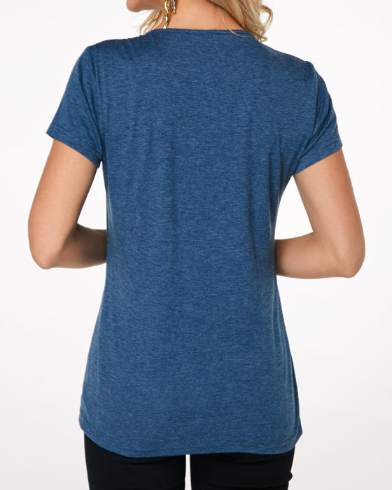 Kurzärmliges Top mit Button-down-Rundhalsausschnitt