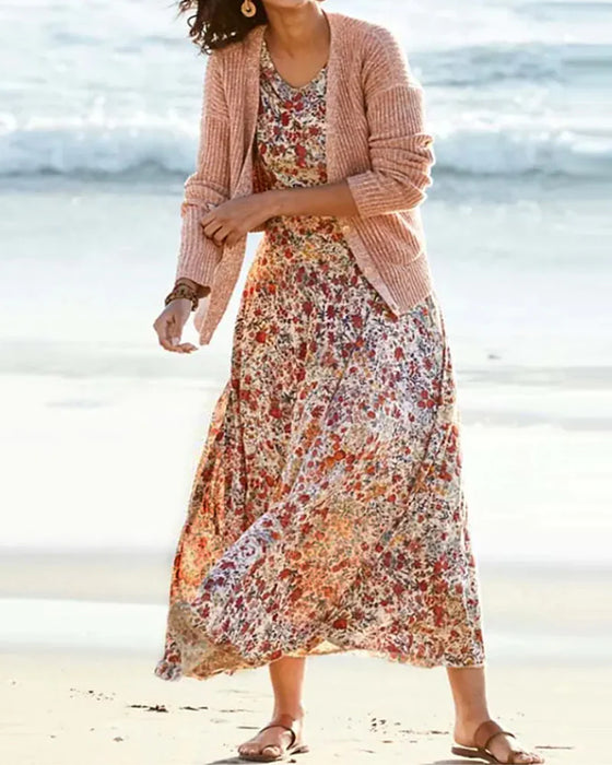 Kleid mit Blumendruck und 3/4-Ärmeln
