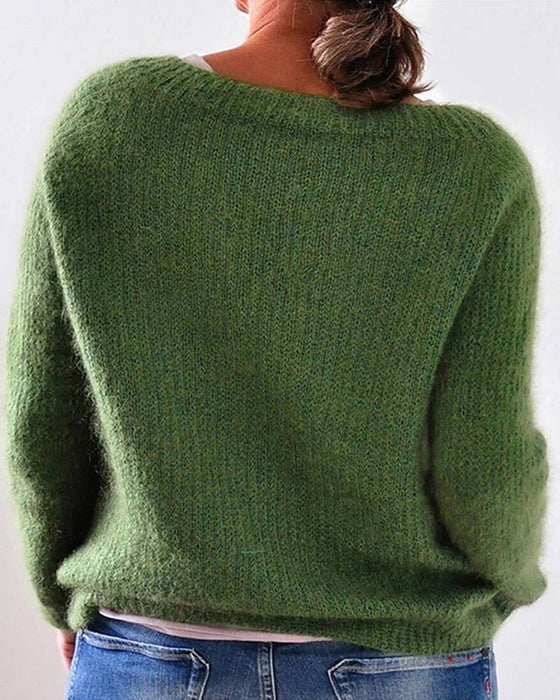 Einfarbiger Pullover mit Rundhalsausschnitt und langen Ärmeln