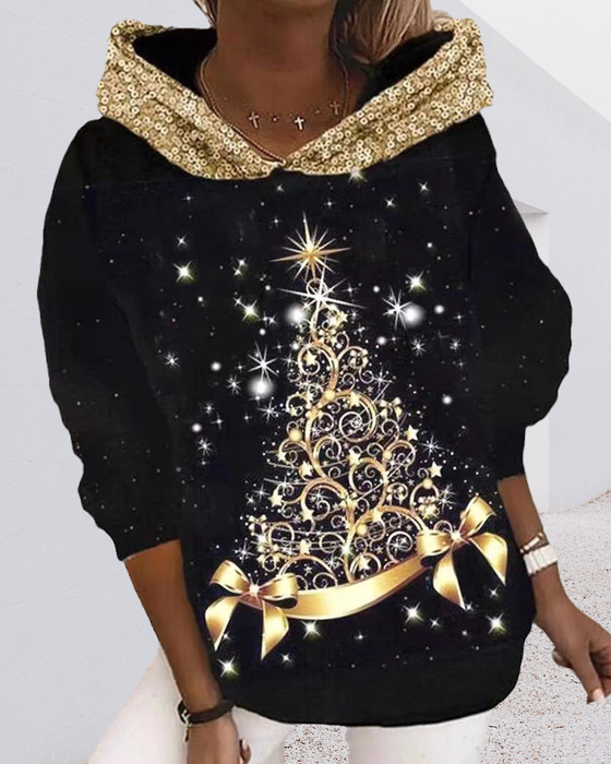Kapuzenpulli mit Weihnachtsbaum-Print