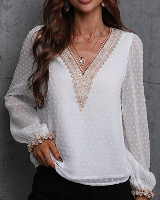 Einfarbiges, langärmliges Spitzenhemd