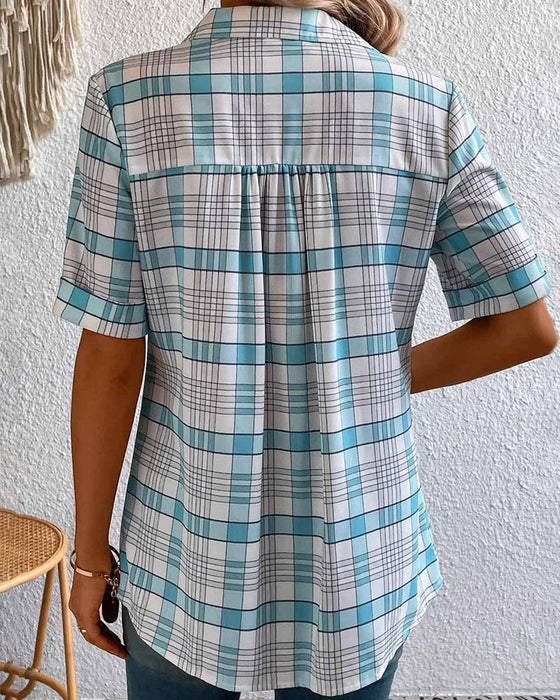 Bluse mit Reverskragen und Karomuster
