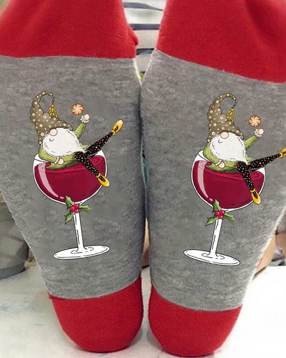 🧦Weihnachtswichtel Weinglas Unisex-Crew-Socken🧦