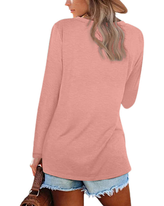 Einfarbiges Langarm-T-Shirt mit V-Ausschnitt