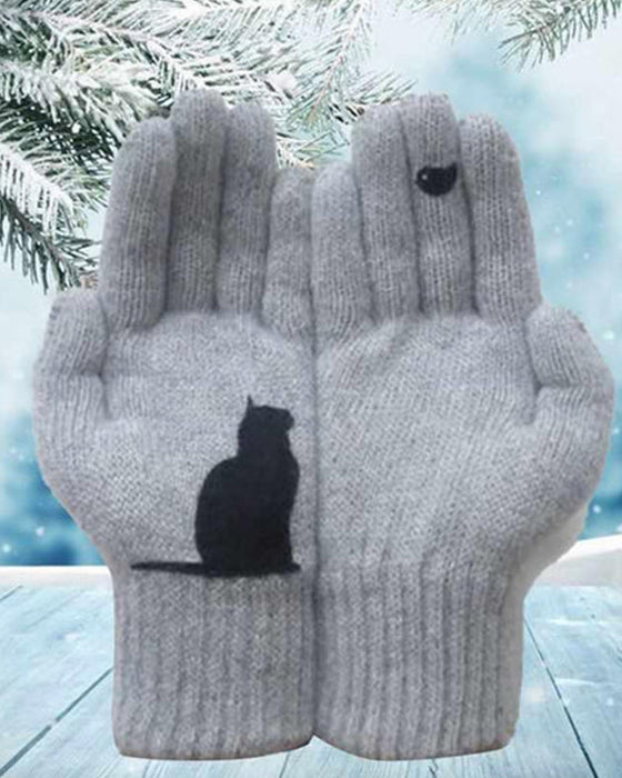 Baumwollhandschuhe mit einer Katze