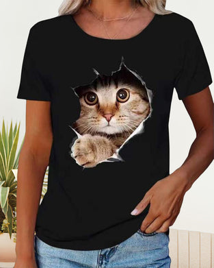 T-Shirt mit zerrissenem Katzen-Print