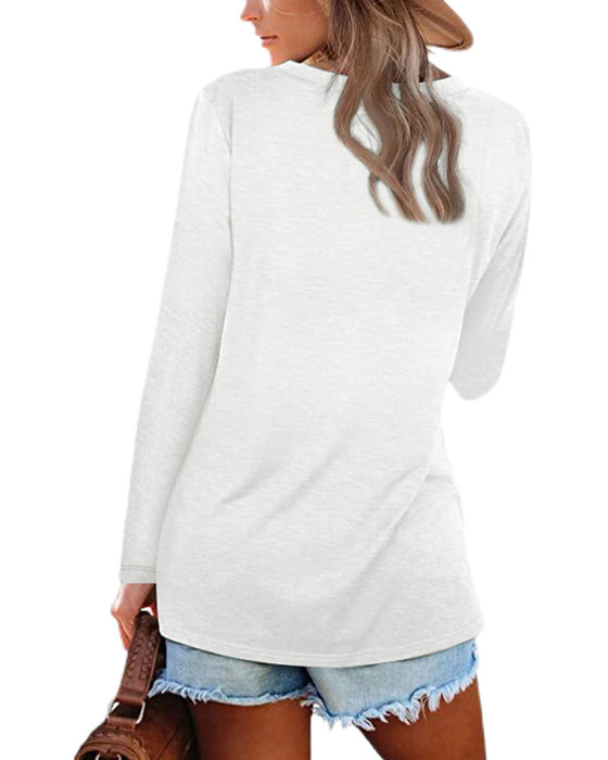 Einfarbiges Langarm-T-Shirt mit V-Ausschnitt