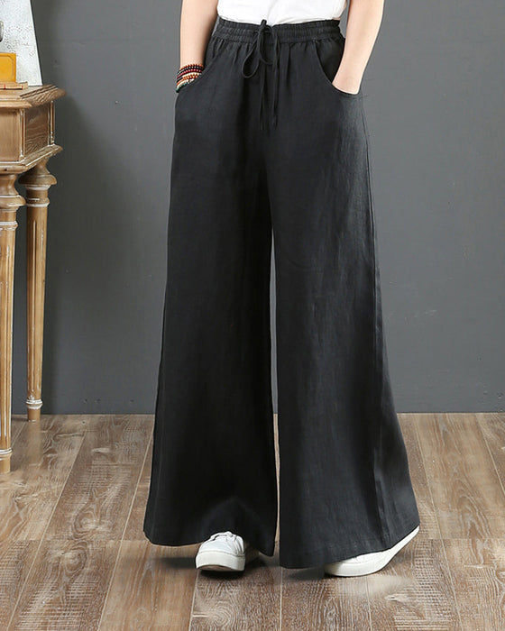 Einfarbige Hose mit weitem Bein und hoher Taille