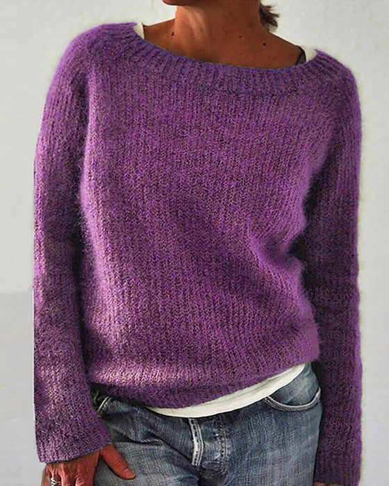 Einfarbiger Pullover mit Rundhalsausschnitt und langen Ärmeln