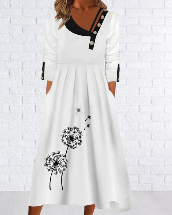 Kleid mit diagonalem ausschnitt und langen ärmeln