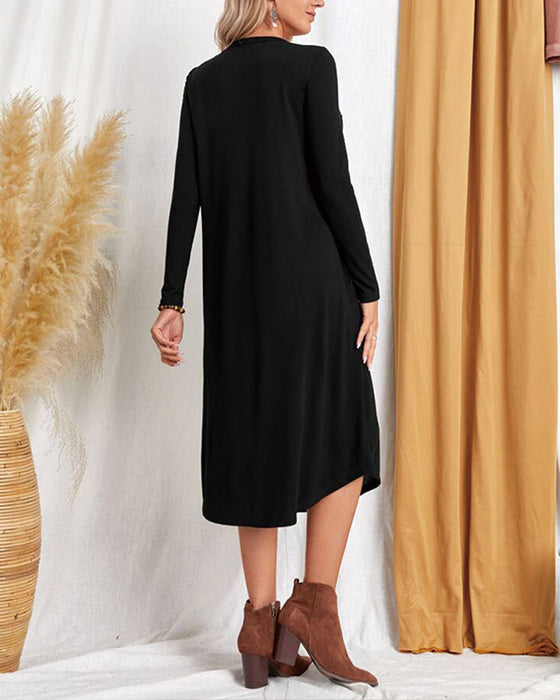 Langärmliges lockeres Kleid mit Taschen