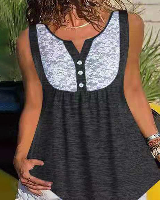Ärmelloses Tanktop mit V-Ausschnitt und Spitze