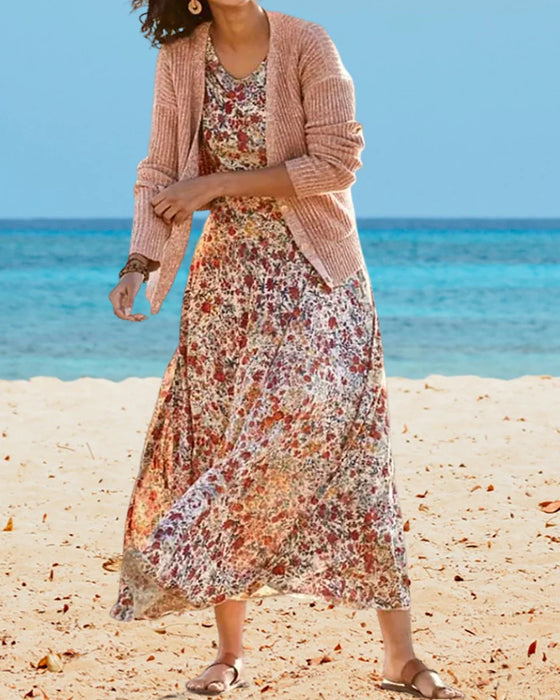 Kleid mit Blumendruck und 3/4-Ärmeln