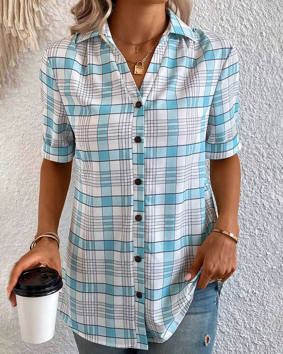 Bluse mit Reverskragen und Karomuster