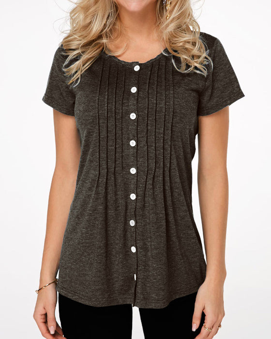 Kurzärmliges Top mit Button-down-Rundhalsausschnitt