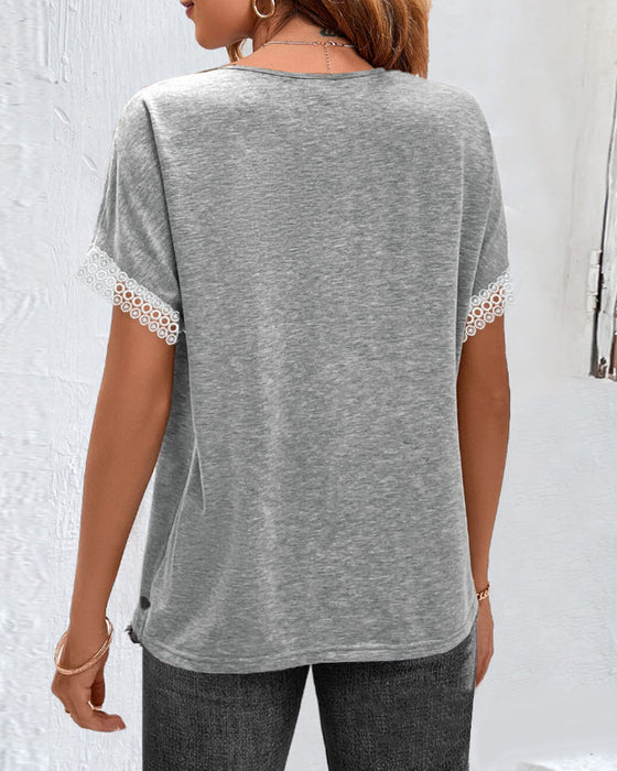 Rundhals-Spitzen-T-Shirt