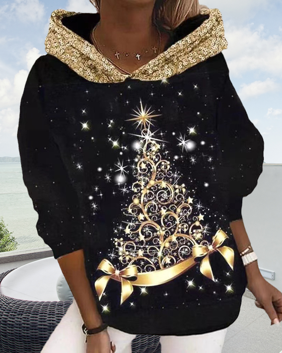 Kapuzenpulli mit Weihnachtsbaum-Print