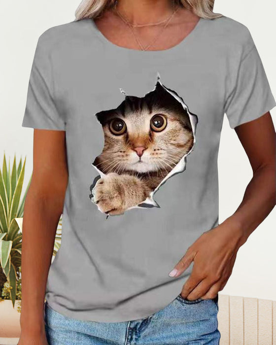 T-Shirt mit zerrissenem Katzen-Print