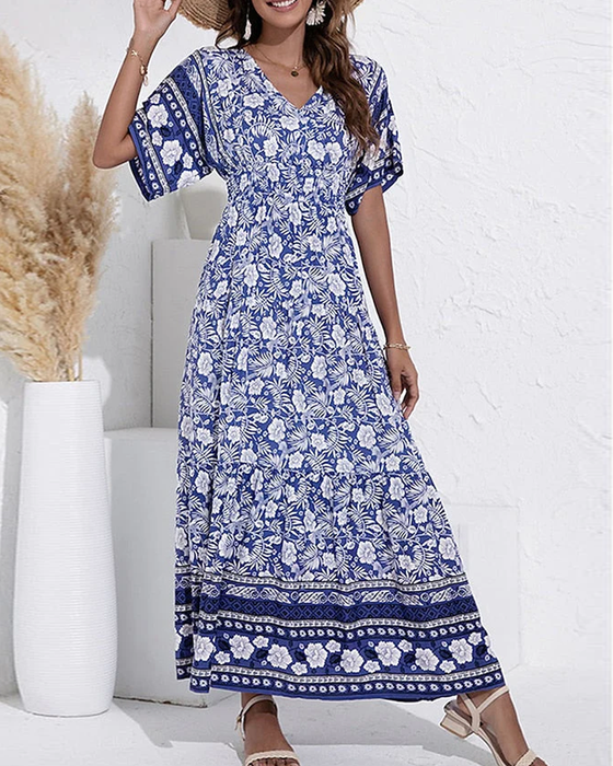 Kleid mit Blumendruck und V-Ausschnitt