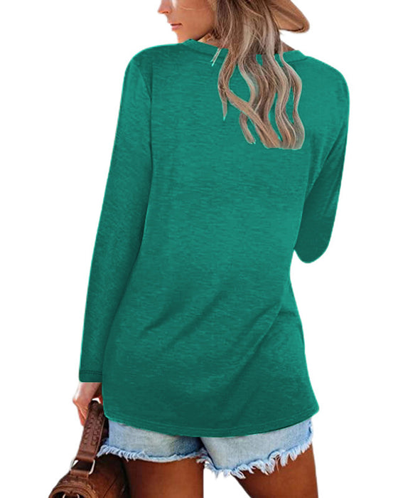 Einfarbiges Langarm-T-Shirt mit V-Ausschnitt