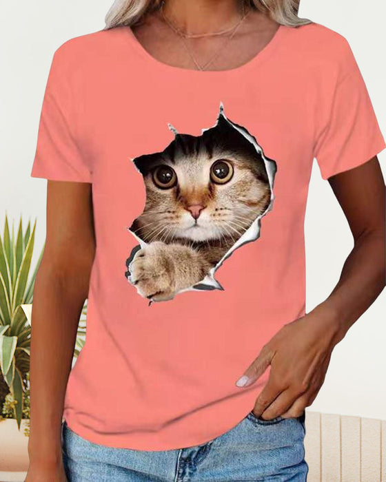 T-Shirt mit zerrissenem Katzen-Print
