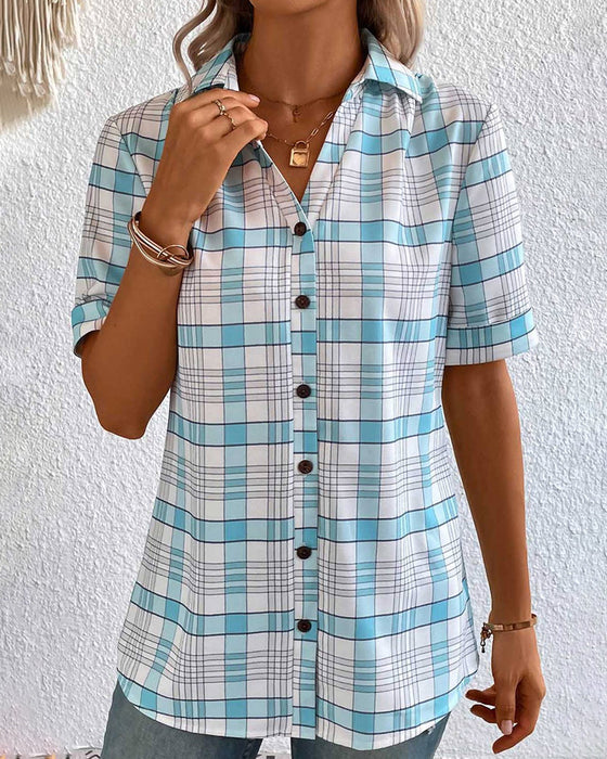 Bluse mit Reverskragen und Karomuster
