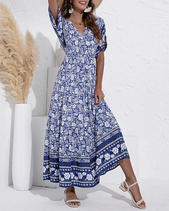 Kleid mit Blumendruck und V-Ausschnitt
