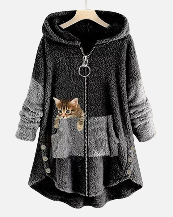 Kapuzenmantel mit süßem Katzenprint