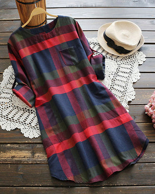 Langarmkleid mit Karomuster