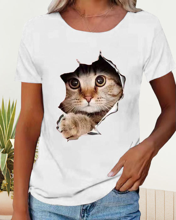 T-Shirt mit zerrissenem Katzen-Print
