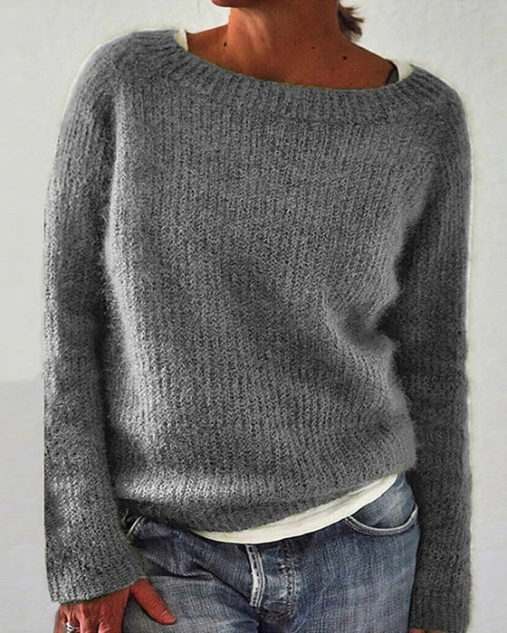 Einfarbiger Pullover mit Rundhalsausschnitt und langen Ärmeln