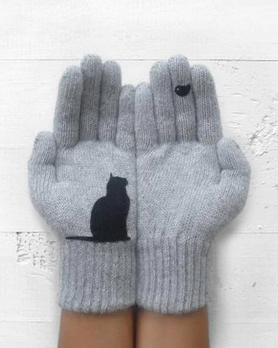 Baumwollhandschuhe mit einer Katze