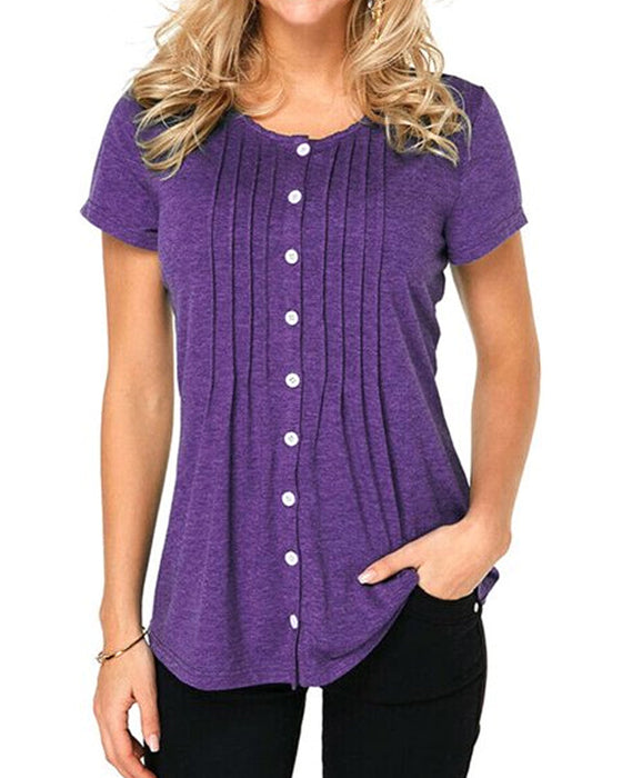 Kurzärmliges Top mit Button-down-Rundhalsausschnitt