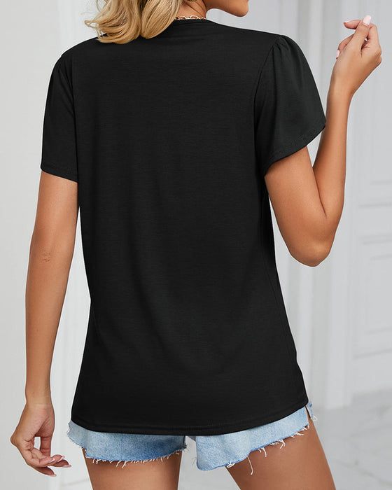 Einfarbiges T-Shirt mit Rüschenärmeln
