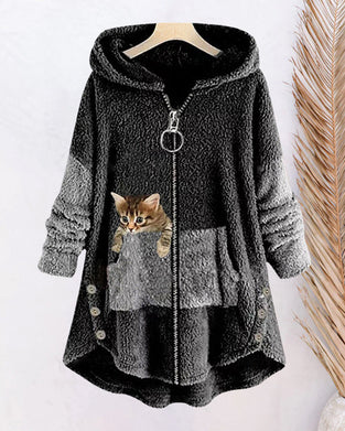 Kapuzenmantel mit süßem Katzenprint