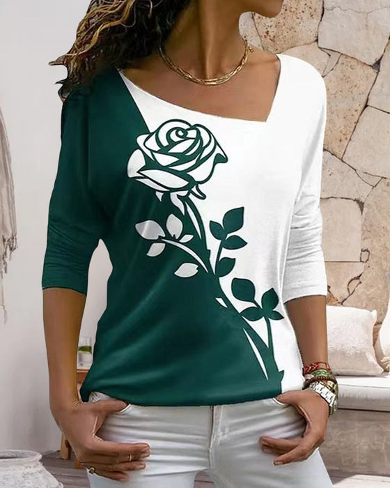 Langarmbluse mit Rosendruck