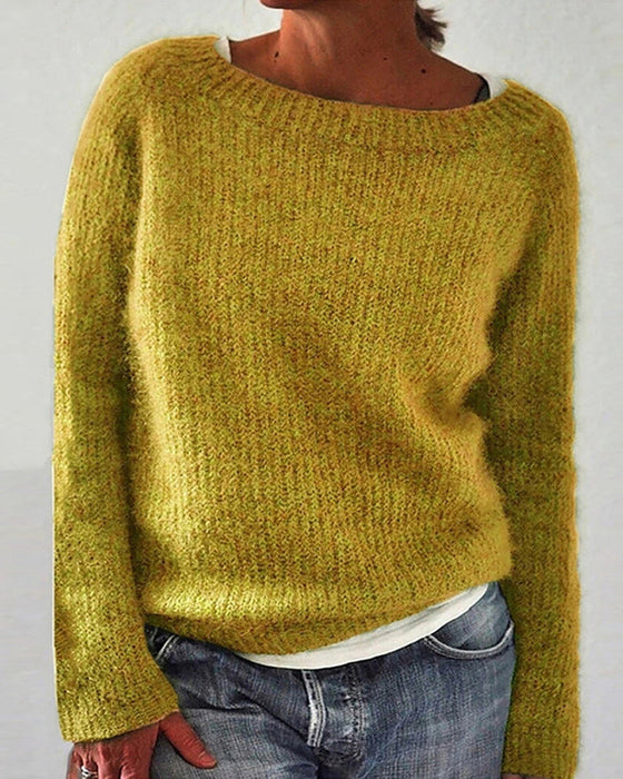 Einfarbiger Pullover mit Rundhalsausschnitt und langen Ärmeln