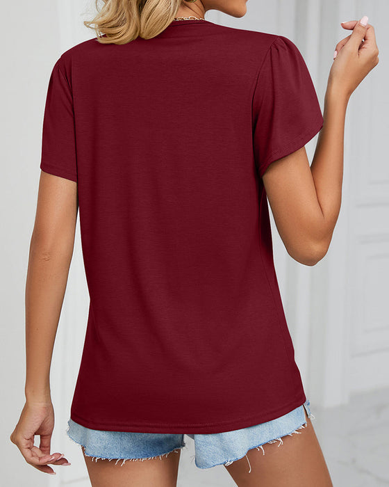 Einfarbiges T-Shirt mit Rüschenärmeln